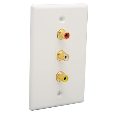 3 Port RCA Wall Plate, 1080P RCA AV Media Wall Outlet Plates for Subwoofer Audio Port Home Theater AV, RCA Gold Plated Connector
