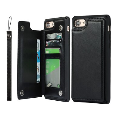 Cavor for iPhone 8 iPhone SE Case Wallet with Card Holder,Wallet Case with Card Holders for iPhone 7 Phone Case,[with Strap] PU Leather Shockproof Cover for iPhone 7/SE2022/SE2020- Macaron Black