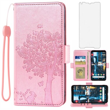 Asuwish Compatible with Google Pixel 2XL Wallet Case and Tempered Glass Screen Protector Flip Wrist Strap Credit Card Holder Stand Cell Phone Cover for Pixle 2 XL Pixel2XL Pixel2 LX Women Rose Gold