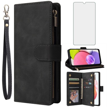 Asuwish Compatible with Samsung Galaxy A03s Wallet Case Tempered Glass Screen Protector and Leather Flip Cover Card Holder Stand Cell Accessories Phone Cases for Gaxaly A 03s SM A037M Women Men Blue