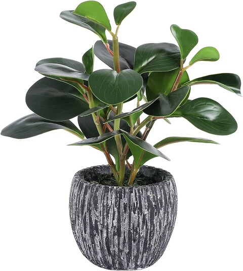 Artificial Plants for Decor Indoor Faux Plants with Pot Real Looking Fiddle Leaf Fake Plant Plastic Watercress Leaves Small Faux Trees with Cement Planter Green Plant Table Decor for Home Indoor