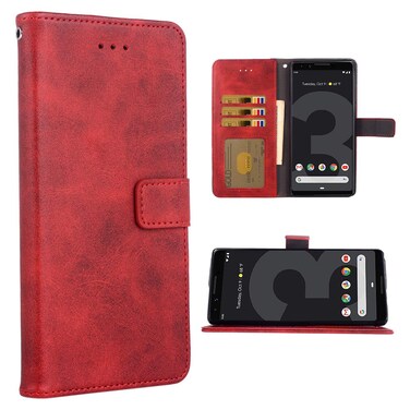 Phone Case for Google Pixel 3 Folio Flip Wallet Case,PU Leather Credit Card Holder Slots Full Body Protection Kickstand Hard Hybrid Protective Phone Cover for Pixel3 Pixle Cases Women Girl Red