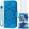 Compatible with Samsung Galaxy J7 Star J 7 Crown 7J Refine 2018 J7V V 2nd Gen Wallet Case Tempered Glass Screen Protector Flip Cover Card Holder Cell Phone Cases for Glaxay Aura S767VL SM J737V Blue