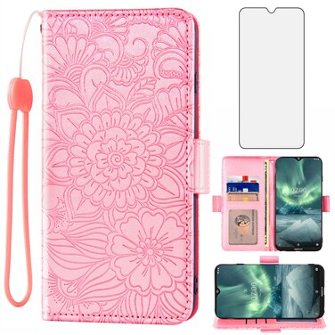 Asuwish Compatible with Nokia 6.2/7.2 Wallet Case and Tempered Glass Screen Protector Card Holder Stand Magnetic Leather Flip Cell Accessories Phone Cover for Nokia6.2 Nokia7.2 Women Men Rose Gold