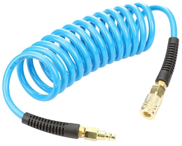 YOTOO Polyurethane Recoil Air Hose 1/4" Inner Diameter by 10' Long with Bend Restrictor, 1/4" Industrial Quick Coupler and Plug, Blue