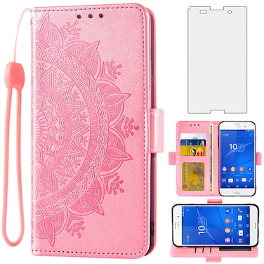 Asuwish Compatible with Sony Xperia Z3 Wallet Case and Tempered Glass Screen Protector Credit Card Holder Flip Purse Accessories Wrist Strap Stand Cell Phone Cover for Experia D6603 Men Rose Gold