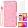 Compatible with Samsung Galaxy A8S Wallet Case and Tempered Glass Screen Protector Card Holder Credit ID Slot Stand Magnetic Leather Flip Cell Accessories Phone Cover for A8 S Women Men Rose Gold
