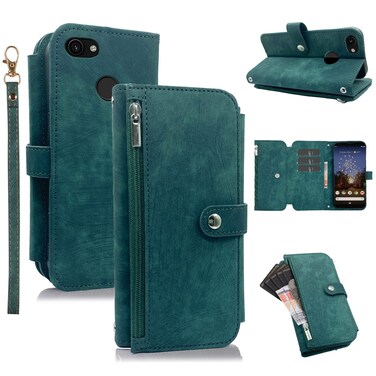 Furiet Compatible with Google Pixel 3a XL Wallet Case 9 Card Slots Retro Leather Flip Credit Card Holder Stand Cell Accessories Phone Cover for Pixel3aXL Pixle 3aXL A3 Pixel3a LX Women Men Green