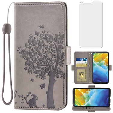 Asuwish Compatible with LG Stylo 4 Wallet Case and Tempered Glass Screen Protector Flip Wrist Strap Card Holder Cell Phone Cover for Stylo4 Plus LGstylo4 Sylo4 Style 04 4+ Q Stylus Alpha Stlo4 Gray