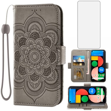 Asuwish Compatible with Google Pixel 4a 5G 6.2 Wallet Case and Tempered Glass Screen Protector Flip Cover Card Holder Stand Cell Phone Cases for Pixel4a5G UW Pixel4a 5G Pixle a4 G5 4a5G Women Men Gray