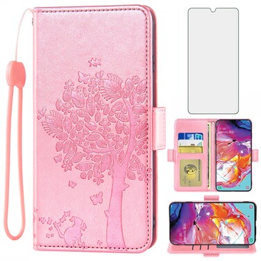 Asuwish Compatible with Samsung Galaxy A70 Wallet Case and Tempered Glass Screen Protector Flip Wrist Strap Card Holder Stand Cell Phone Cover for Glaxay A70S A 70 Gaxaly 70A S70 Women Men Rose Gold