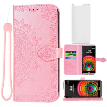 Asuwish Compatible with LG X Power Wallet Case Tempered Glass Screen Protector and Leather Flip Cover Card Holder Stand Cell Accessories Phone Cases for XPower 1 LS755 K450 Women Men Rose Gold