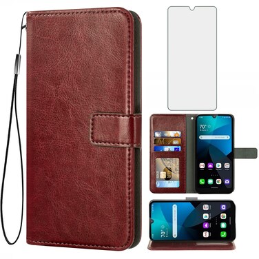 Asuwish Compatible with LG Premier Pro Plus 6.1"/Harmony 4/K40S/K41 Case Tempered Glass Screen Protector and Leather Flip Cover Card Holder Stand Cell Accessories Phone Cases for L455DL K 40s Brown