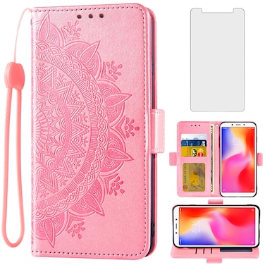 Asuwish Compatible with Xiaomi Redmi 6/6A Wallet Case and Tempered Glass Screen Protector Credit Card Holder Flip Purse Accessories Wrist Strap Cell Phone Cover for Redmi6 Redmi6A Women Men Rose Gold