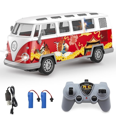 Spobot Remote Control Bus 2.4G Remote Control 1962 Volkswagen Classic Bus with Decals Retro Truck Model with Lights Sound Electric Vehicle Playsets Cars for Kids Toy