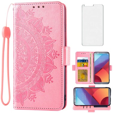 Asuwish Compatible with LG G6 Wallet Case Tempered Glass Screen Protector Credit Card Holder Flip Wrist Strap Cell Phone Cover for LGG6 ThinQ LG6 Thin Q G 6 Plus G6+ 6G VS988 H872 Rose Gold