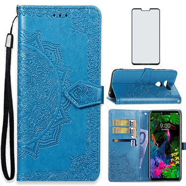 Asuwish Compatible with LG G8 ThinQ Wallet Case Tempered Glass Screen Protector and Leather Flip Cover Card Holder Stand Cell Phone Cases for LGG8 Thin Q G 8 LG8 G8thinq LGG8thinq 8G Women Men Blue