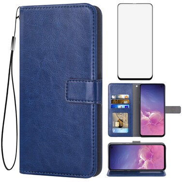 Asuwish Compatible with Samsung Galaxy S10e Wallet Case Tempered Glass Screen Protector and Leather Flip Cover Card Holder Cell Accessories Phone Cases for Glaxay S 10e Gaxaly 10se Galaxies Se10 Blue