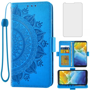 Asuwish Compatible with LG Stylo 4 Wallet Case Tempered Glass Screen Protector Card Holder Flip Wrist Strap Cell Phone Cover for Stylo4 Plus LGstylo4 Sylo4 Style 04 4+ Q Stylus Alpha Stlo4 Blue