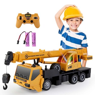 SNACKTANT Remote Control Crane Truck Toy for Boys - 2.4G Large RC Crane Truck with Light &amp; Sound, 6 Channel Construction Toy with 2 Batteries, Tractor Toy Birthday for Kids 3-8 Years Old