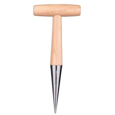 cozyou 11" Stainless Steel Garden Dibber Bulb Planter with Wooden Handle, Bulb Planter for Sowing Seeds Transplanting Vegetable Flowers