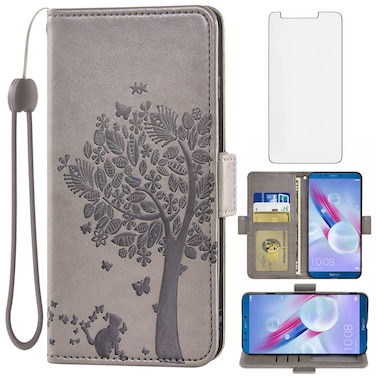 Asuwish Compatible with Huawei P Smart 2017/Enioy 7S/Honor 9 Lite/9N/9i Wallet Case and Tempered Glass Screen Protector Flip Card Holder Stand Cell Phone Cover for Hawaii PSmart 2018 Women Men Gray