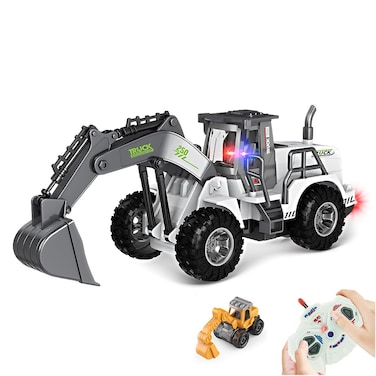 Remote Control Excavator Toy with Light,1/30 Scale RC Excavator,4 Channel 27MHz RC Construction Toys Vehicles,Digger Trucks, Birthday Xmas Gifts for Boys Girls Kids 3+ Years Old