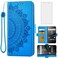 Asuwish Compatible with Sony Xperia Z5 Wallet Case and Tempered Glass Screen Protector Credit Card Holder Flip Purse Accessories Wrist Strap Stand Cell Phone Cover for Experia 5Z E6653 Women Men Blue