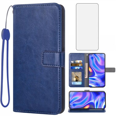 Asuwish Compatible with Moto One 5G/One5G UW/Moto G 5G Plus Wallet Case Tempered Glass Screen Protector Leather Flip Cover Card Holder Stand Phone Cases for Motorola One Lite XT2075-1 Women Men Blue