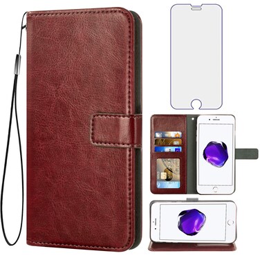 Asuwish Compatible with iPhone 7plus 8plus 7/8 Plus Wallet Case Tempered Glass Screen Protector and Leather Flip Cover Card Holder Accessories Phone Cases for i Phone7s 7s + 7+ 8s 8+ Phones8 Brown