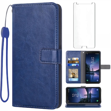 Asuwish Compatible with Samsung Galaxy S8 Active Wallet Case Tempered Glass Screen Protector and Flip Cover Card Holder Stand Accessories Phone Cases for Glaxay S8Active 8s S 8 8Active G892A Blue