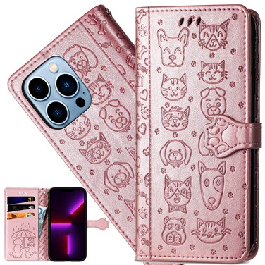 CCSmall for iPhone 13 Pro Max (6.7 Inch) Cartoon Cute Wallet Case,Cat Dog Style Flip Phone Cover with ID Card Holder PU Leather Cases for iPhone 13 Pro Max MG Rose Gold
