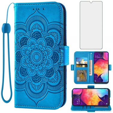 Compatible with Samsung Galaxy A50 A50S A30S Wallet Case and Tempered Glass Screen Protector Flip Cover Card Holder Cell Phone Cases for Glaxay A 50 50S 30S Gaxaly S50 50A SM A505G Women Men Gray