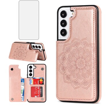 Asuwish Phone Case for Samsung Galaxy S23 Plus 5G with Tempered Glass Screen Protector and Wallet Cover Leather Flip Credit Card Holder Stand Cell S23+5G S23plus 23S + S 23 23+ Women Men Rose Gold