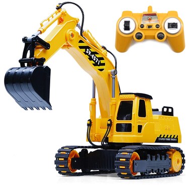 Fistone 8 Channel RC Excavator, 1/26 2.4Ghz Remote Control Tractor Car Toy Construction Vehicles Sand Digger Kids Toy for Boys Age 3 4 6 8 Years Old and Adults