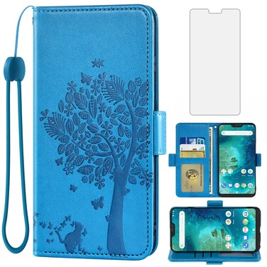 Asuwish Compatible with Xiaomi Mi A2 Lite/Redmi 6 Pro Wallet Case and Tempered Glass Screen Protector Flip Wrist Strap Credit Card Holder Stand Cell Phone Cover for MiA2Lite Redmi6Pro Women Men Blue