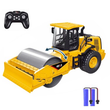 Leopmase Remote Control Road Roller Toy, 7 Channel Remote Control Construction Toys Vehicles with Lights, RC Road Roller Toys for Boys, Birthday Gifts Ideas for Kids