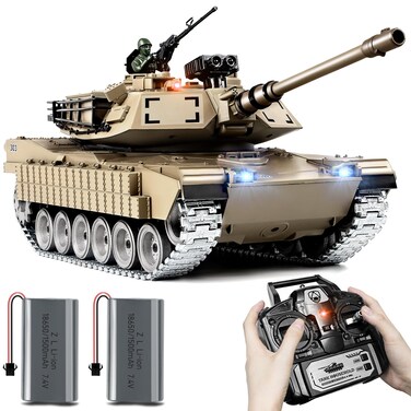 Supdex RC Tank, 1:18 Metal M1A2 Abrams Remote Control Model Toys, 2.4Ghz Military RC Tank That Shoots BBS and Water Bullets for Adults and Kids, RC Army Vehicle Aged 6+ with Smoke, Sound and Lights