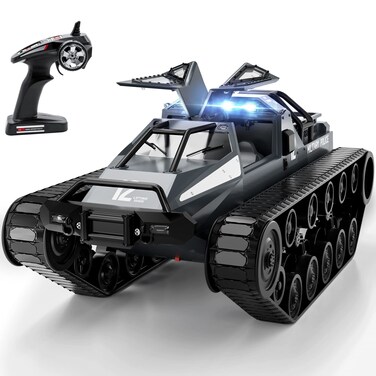 Supdex RC Tank Car, 1:12 Remote Control Crawler 12KM/H High Speed Tank, 2.4Ghz RC Rock Crawler Off-Road 4WD 360&deg;Rotating Drifting Car with Rechargeable Battery,Military Truck Toy for Adults and Kids