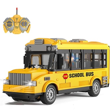 KNACKTOYZ RC School Bus - Remote Control Car Vehicles, 2.4G Opening Doors City Bus Toy Classic Baby Bus, Remote Control Car with LED Lights School Bus Toy, Gift for Children Kids Boys Girls Age 3-6