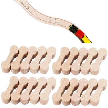 Hanaive 20 Pcs Wooden Dog Bone Track Connector Pack Accessories Wooden Train Track Adapter Connector Pieces Toy Train Set for Teens to Make Wood Railway Track