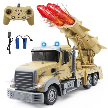 Leopmase Remote Control Army Truck,RC Army Toys with with Led Light &amp; Rocket Missile Launcher, Two Rechargeable Batteries &amp; Charger, Army Toys for Boys Gift