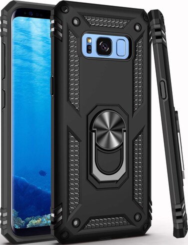 LUMARKE for Galaxy S8 Case,Pass 16ft. Drop Tested with Magnetic Ring Kickstand Compatible with Car Mount Holder,Military Grade Protective Phone Cover Black