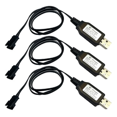 3Pack 7.4V USB Charger Cable with SM-3PIN Plug Compatible RC Car RC Plane RC Tank RC Boat Remote Control Toys for Universal 7.4V 2S Lipo Battery USB Charger ﻿
