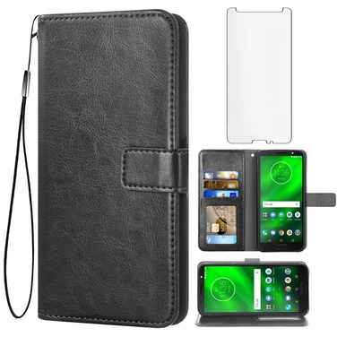 Asuwish Compatible with Moto G6 Wallet Case Tempered Glass Screen Protector and Flip Cover Card Holder Stand Accessories Phone Cases for Motorola MotoG6 G 6th Gen 6 6G XT1925DL XT1925-6 Moto6 Black