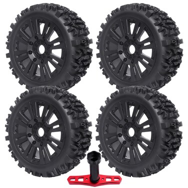 CrazyHobby Pre-Glued RC Buggy Tires &amp; Wheels Rims Set with Foam Inserts for 1/8 Arrma Typhon 6S 3S Blx Losi 8ight Tekno Kyosho Hobao Off-Road Car(4Pcs)