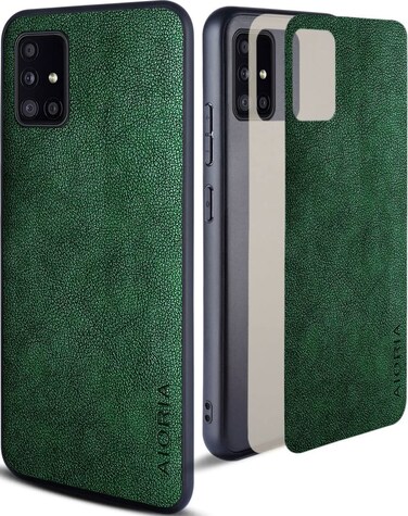 AIORIA for Samsung Galaxy A51 Case 4G (Not Fit A51 5G), 6.5 inch Premium PU Leather Phone Cover Retro Design Full Protective Case for Samsung Galaxy A51 4G (Green)