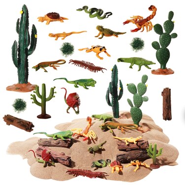 Sratte 26 Pcs Desert Animals Figures Diorama Kit, Reptiles Toys Lizard Snake Cactus Model Toys Desert Project Diorama Supplies for Back to School Gift Educational Learning Birthday Gift