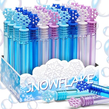 32 Pcs Frozen Snowflake Bubble Wand Bulk For Kids, 4 Color Mini Snowflake Party Favor, Valentine's, Goody Bag Stuffers, Classroom Exchange Prizes, Birthday Gift, Pinata, Winter Themed Toy for Girl Boy
