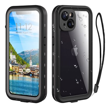 Transy Waterproof iPhone 13 Case - Full Protection iPhone 13 Waterproof Phone case 6.1 Inch Shockproof Dustproof with Built in Screen Protector and Lanyard (Black)